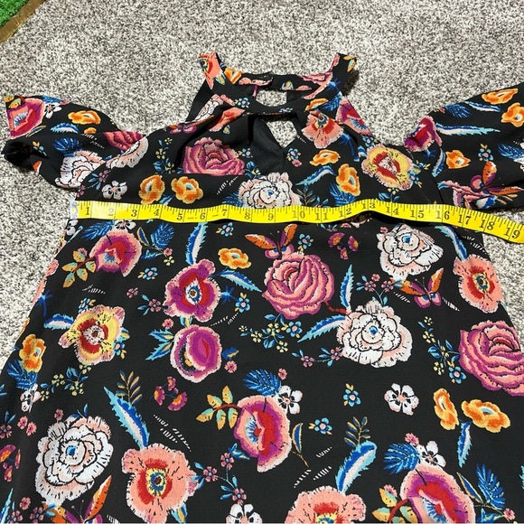 Lily Rose Floral Print Dress Womens Medium Cold Shoulder Black Multicolored - Picture 4 of 10